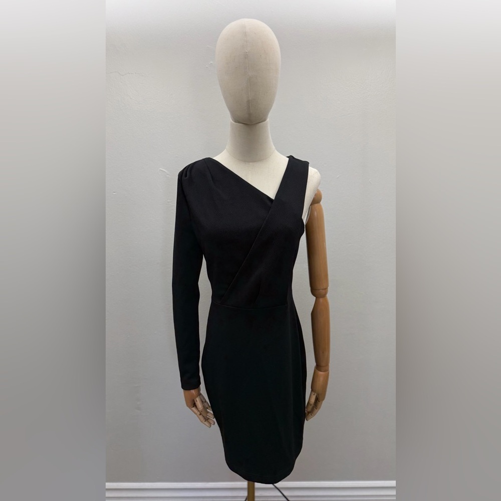 Topshop One Shoulder Black Bodycon Dress Asymmetric Sleeve Cocktail US 6